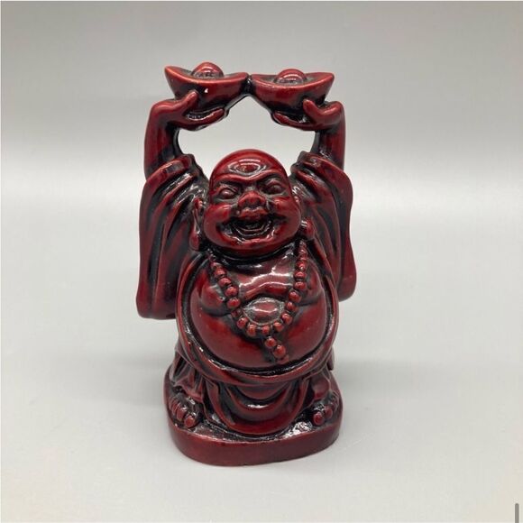 Vintage Red Resin Set 3 Laughing Buddha Collectible Figures Home Decor EUC - Picture 5 of 12